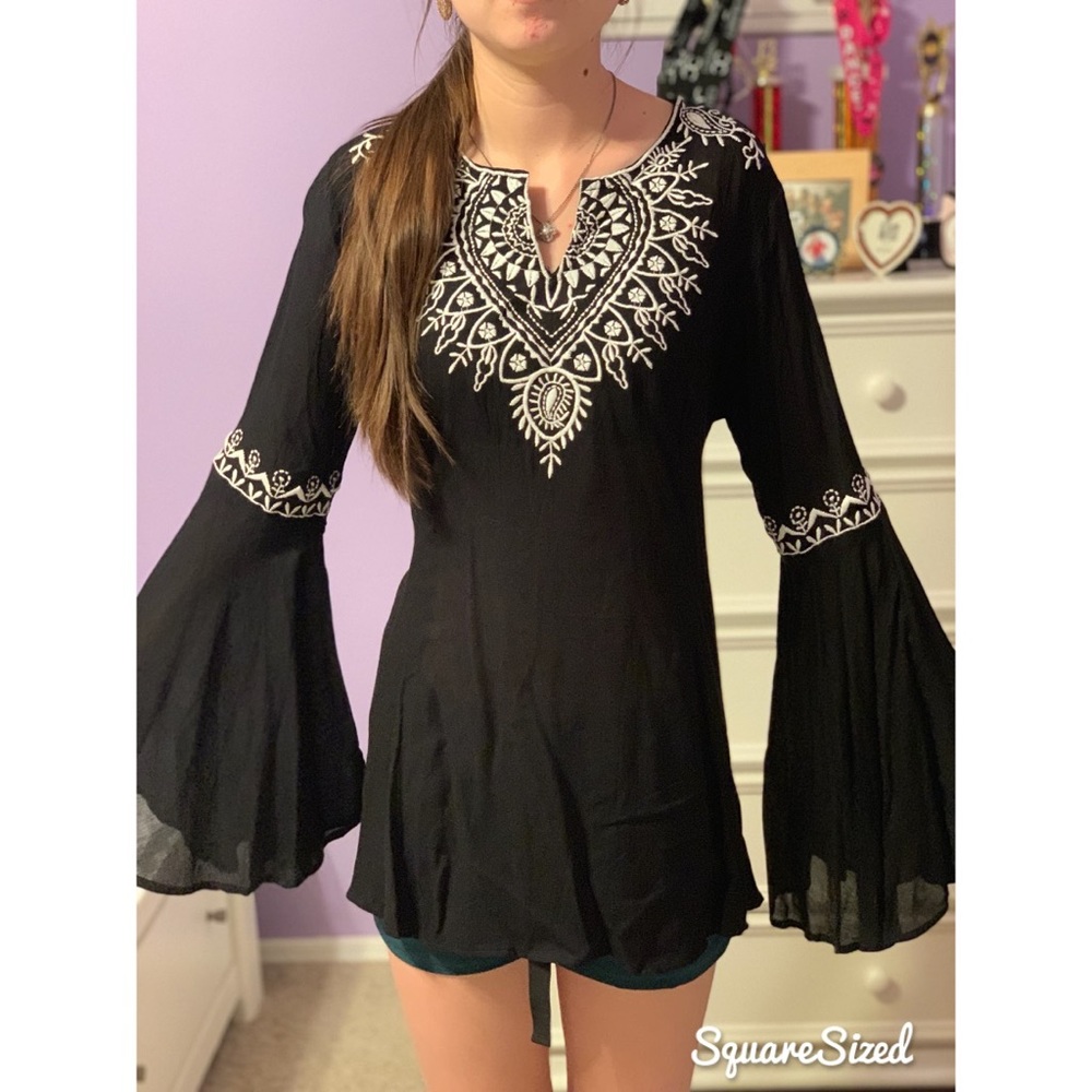 Angie Embroidered Bellsleeve Top
